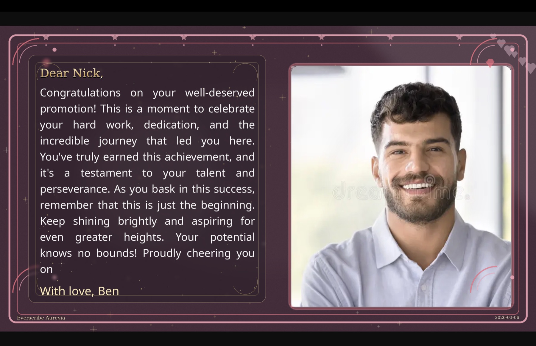 Promotion keepsake gift output with mauve and gold premium frame